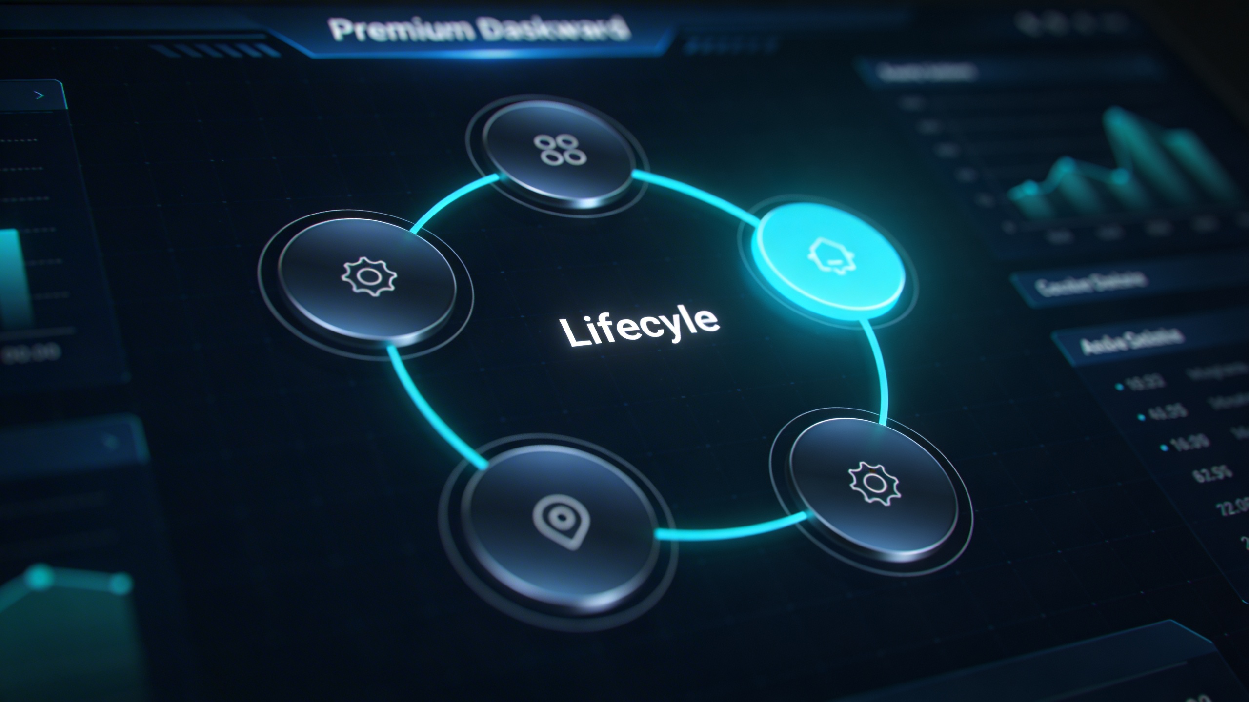 A circular flowchart dashboard illustrating the sequential stages of the domain name lifecycle.