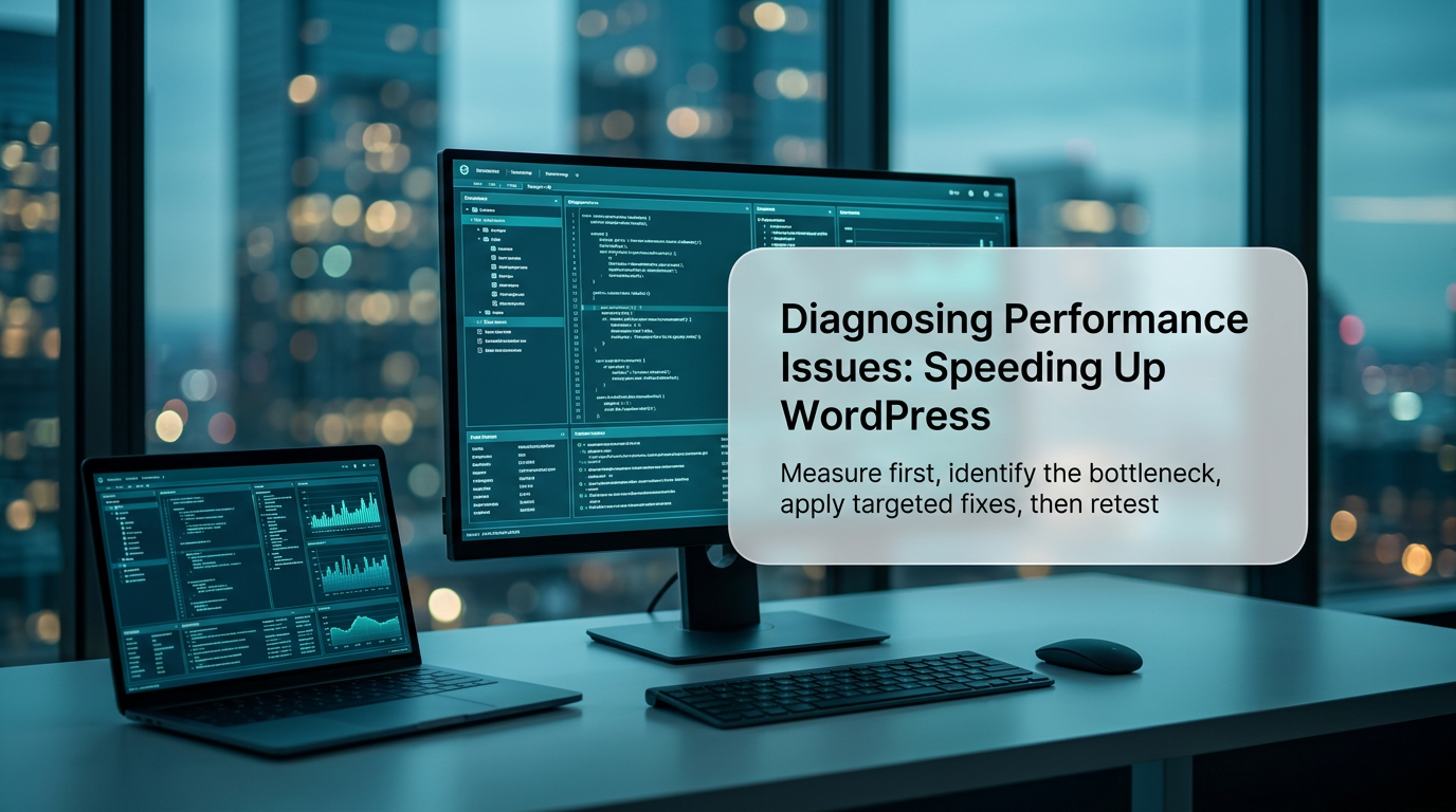 Lesson title card for diagnosing WordPress performance issues.