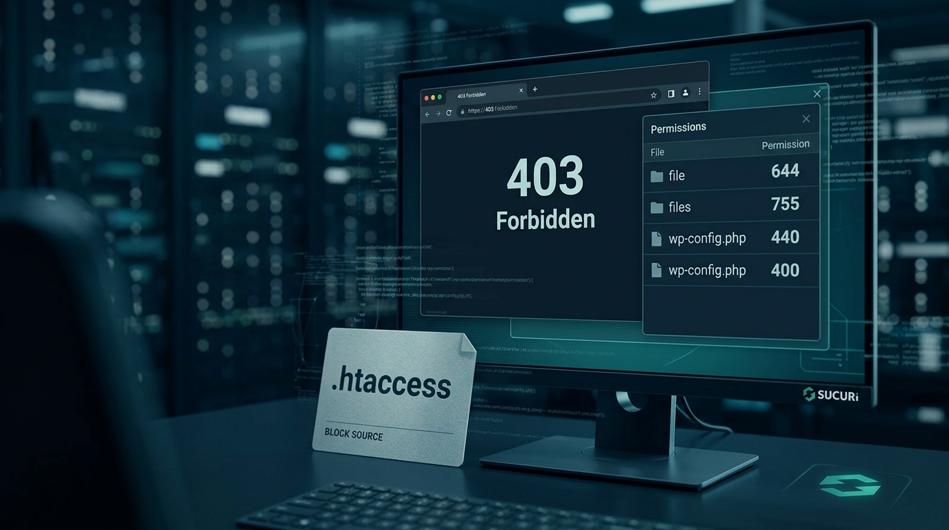 403 Forbidden screen with file permission values.