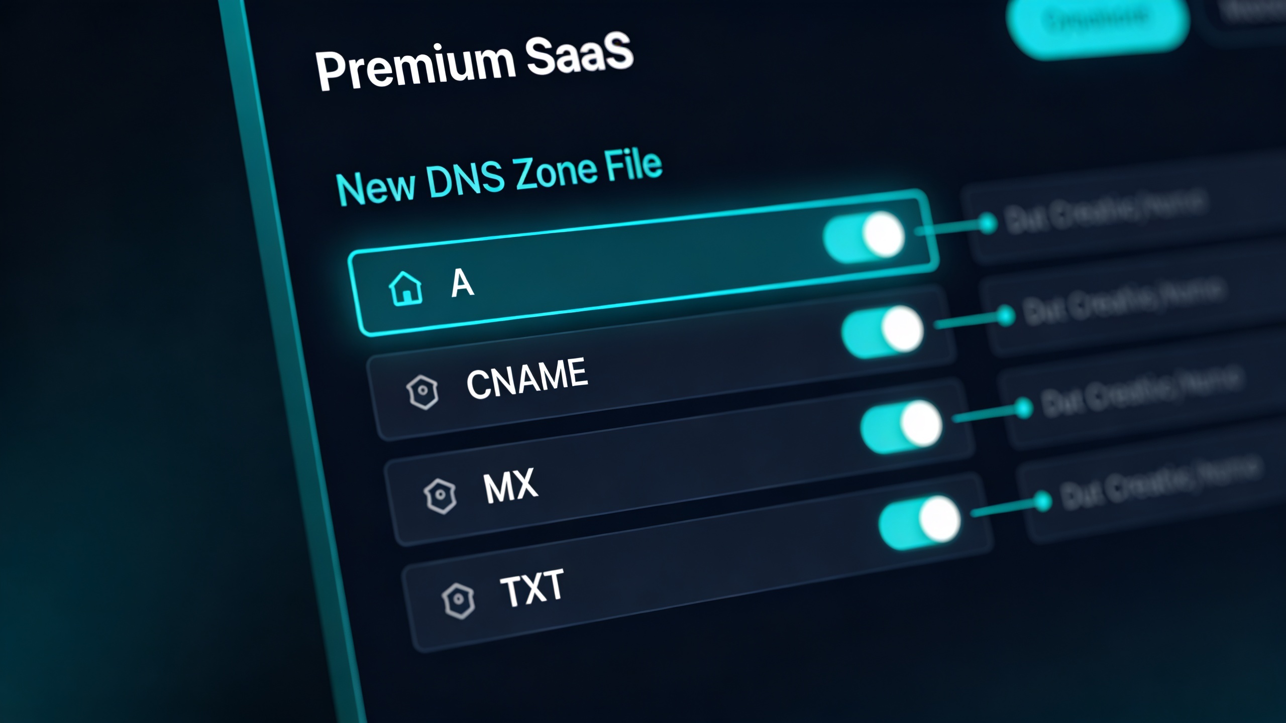 A clean DNS dashboard showing newly configured A, CNAME, MX, and TXT records.