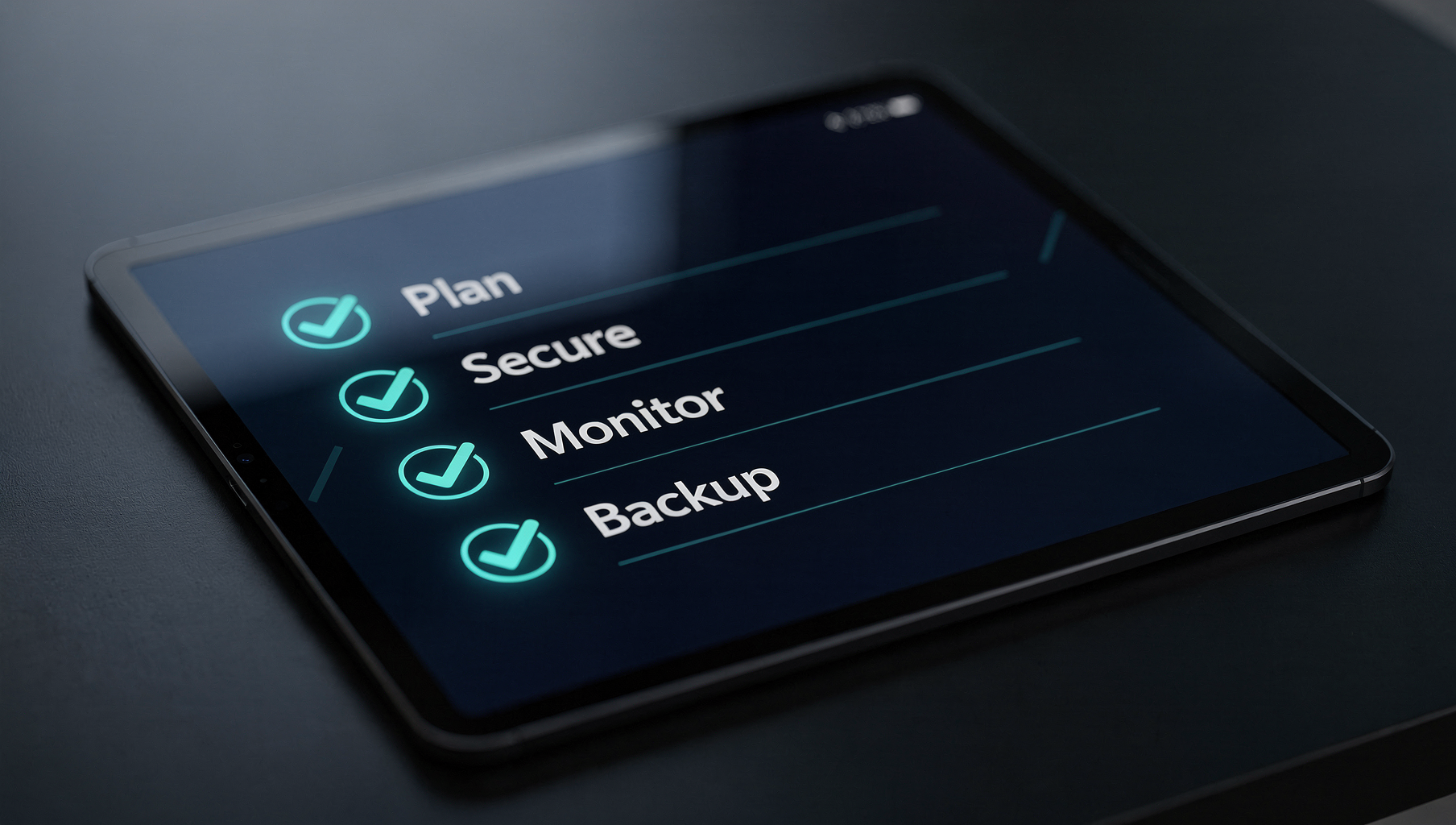 A dark-mode tablet displaying a completed DNS safety and management checklist.